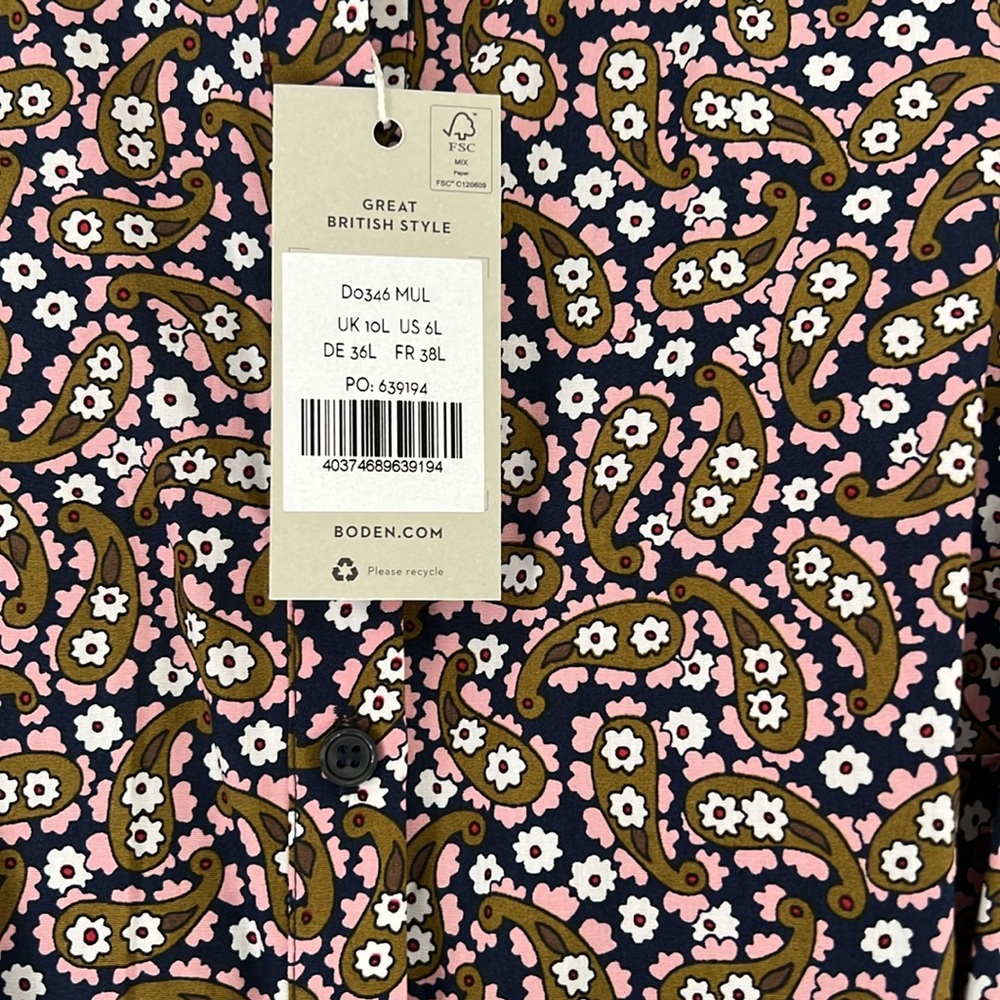 NWT Boden Paisley Tiered Shirt Dress Size 6 L - Picture 3 of 7